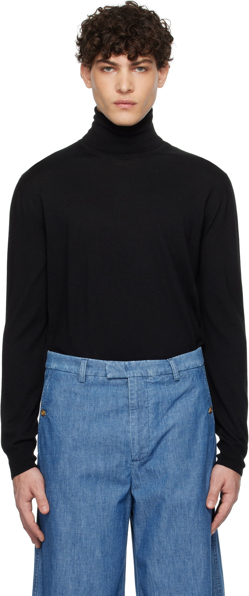 Pleteni pulover Valentino Signature Turtleneck Črna | 6V3KC31RAD1