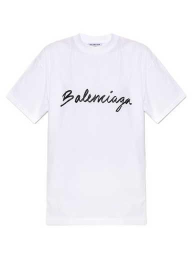 Majica Balenciaga Script Logo T-shirt Bela | 612965TMVB49040
