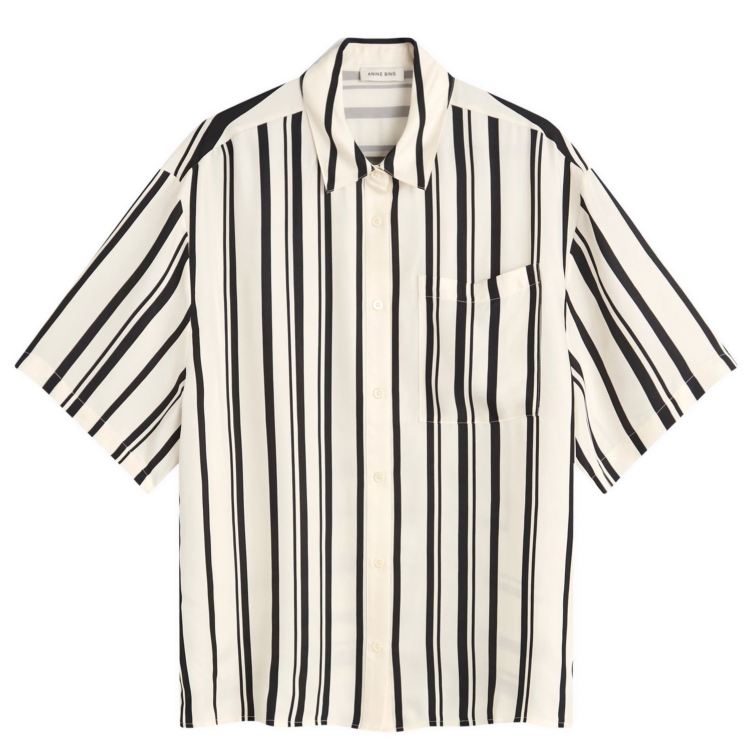 Srajce Anine Bing Anine Bing Coco Short Sleeve Stripe Shirt, Size Large Večbarvna | A-07-11268-MTL95, 1