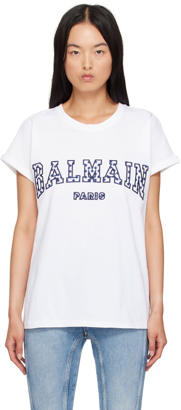 Majica Balmain Lettering T-Shirt Bela | DF0EF010BC83