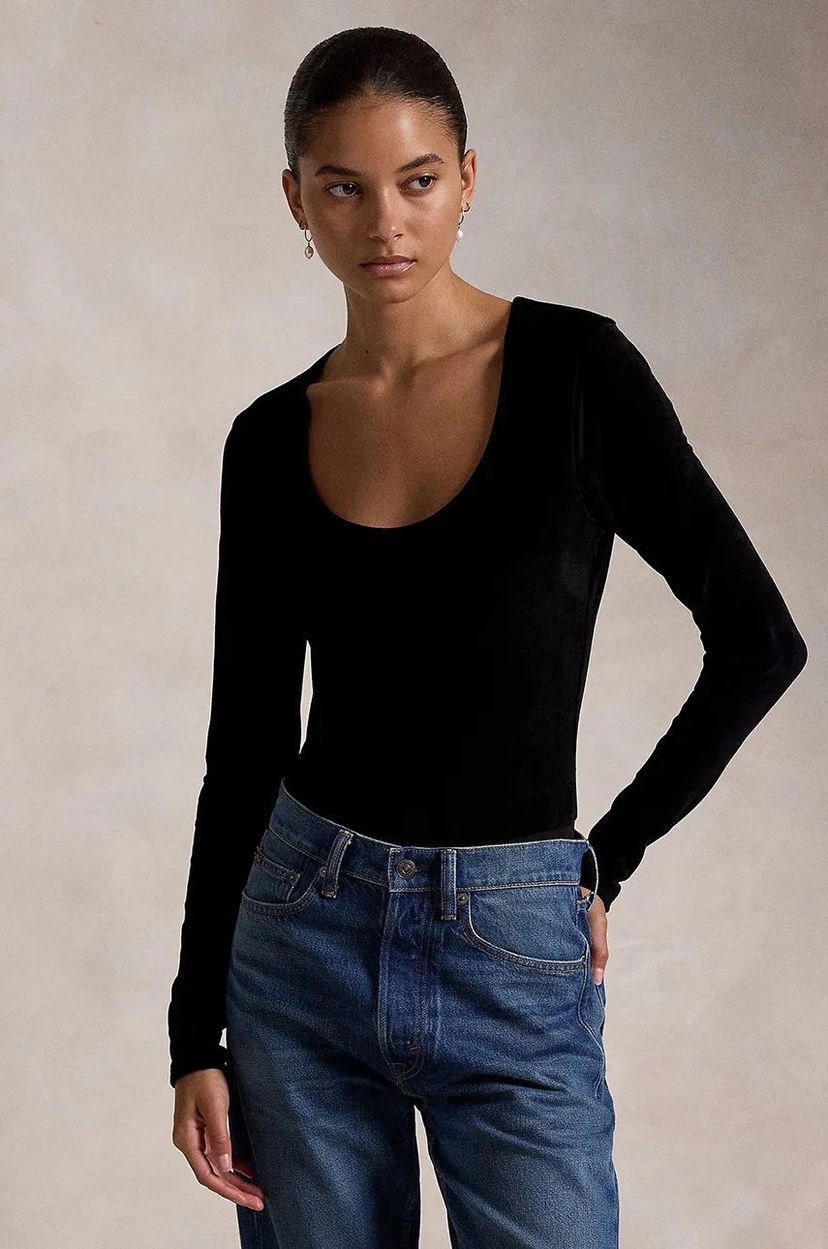 Bodi Polo by Ralph Lauren Black Velvet Bodysuit Črna | 211947942