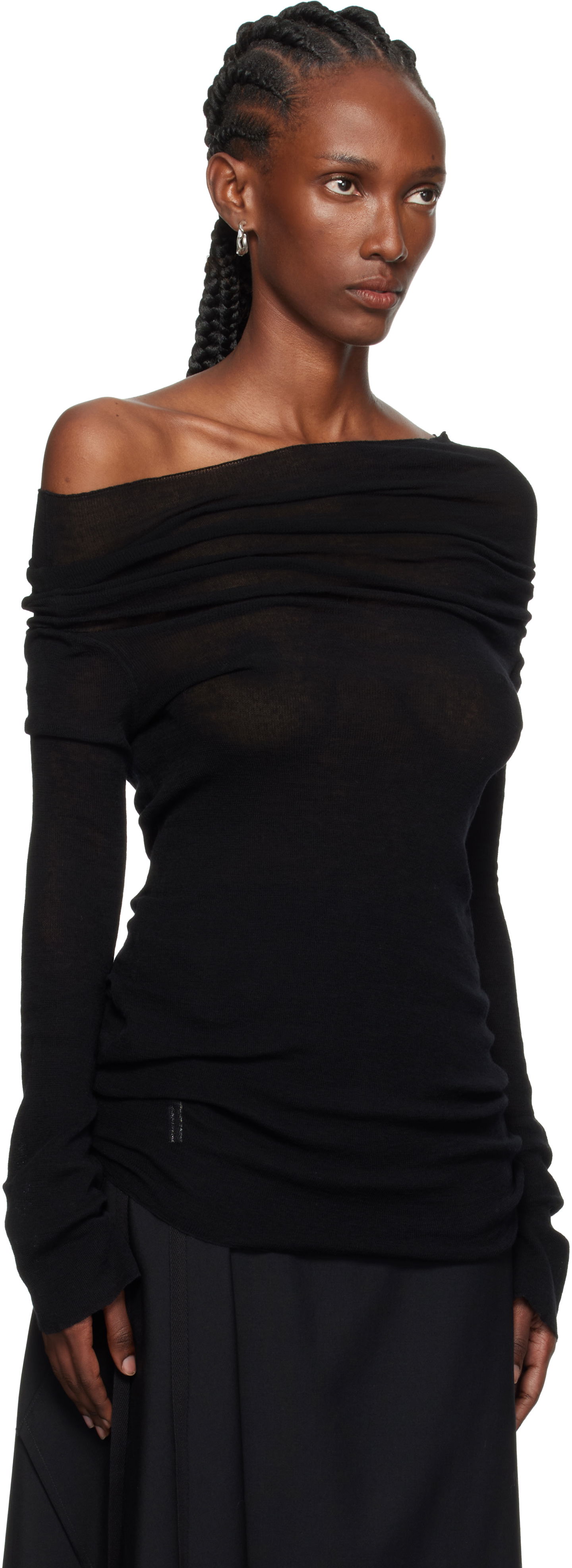 Majica Ann Demeulemeester Ann Demeulemeester TIzziana Knitted Off-Shoulder Top Črna | 2520-W-KN29-FA059-099, 1