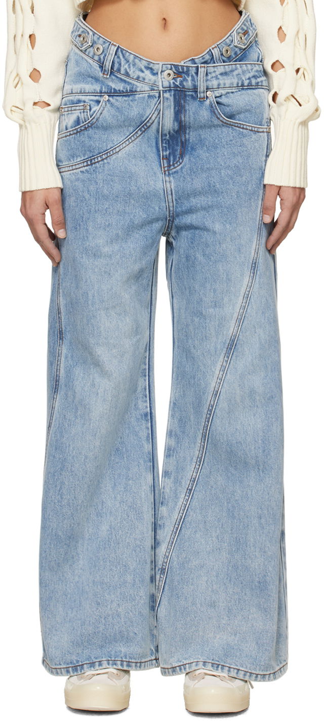 Kavbojke Feng Chen Wang Feng Chen Wang Cross Waistband Wide Leg Jeans Modra | FUS17TR02B