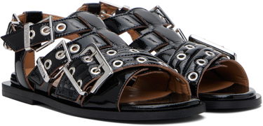Modni dodatki GANNI GANNI Buckle Strap Flat Sandals Črna | S2934, 3