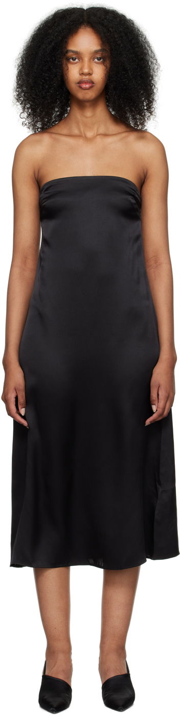 Obleke Anine Bing Anine Bing Megan Strapless Midi Silk Satin Dress Črna | A-02-1410-000A