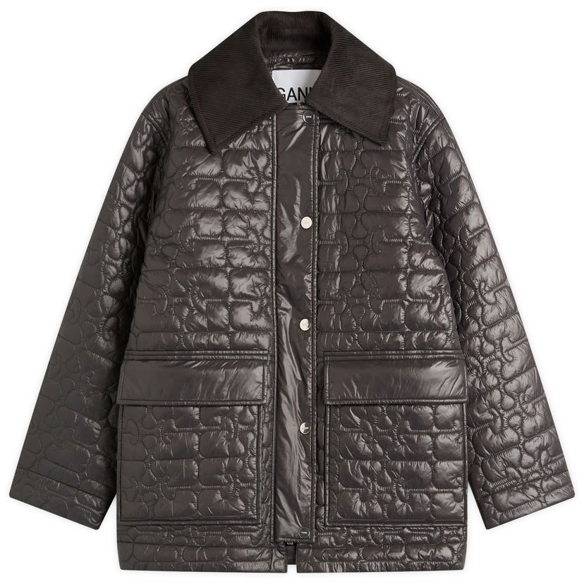 Jakna GANNI GANNI Shiny Quilt Midi Jacket Črna | W0343-252
