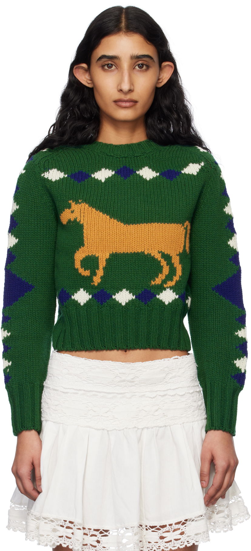 Pleteni pulover Bode Bode Diamond Corral Knit Sweater Zelena | WRS25KT015