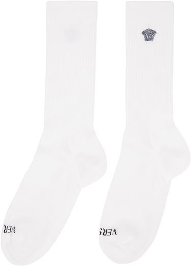 Nogavice Versace Versace Embroidered Medusa Ribbed Socks Bela | 1008835_1A13105, 1
