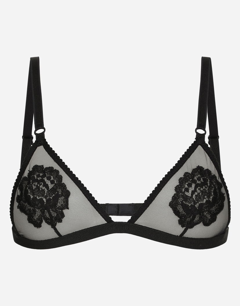 Modrček Dolce & Gabbana Dolce & Gabbana Floral Lace Triangle Bralette Črna | O1G24TONQ79N0000