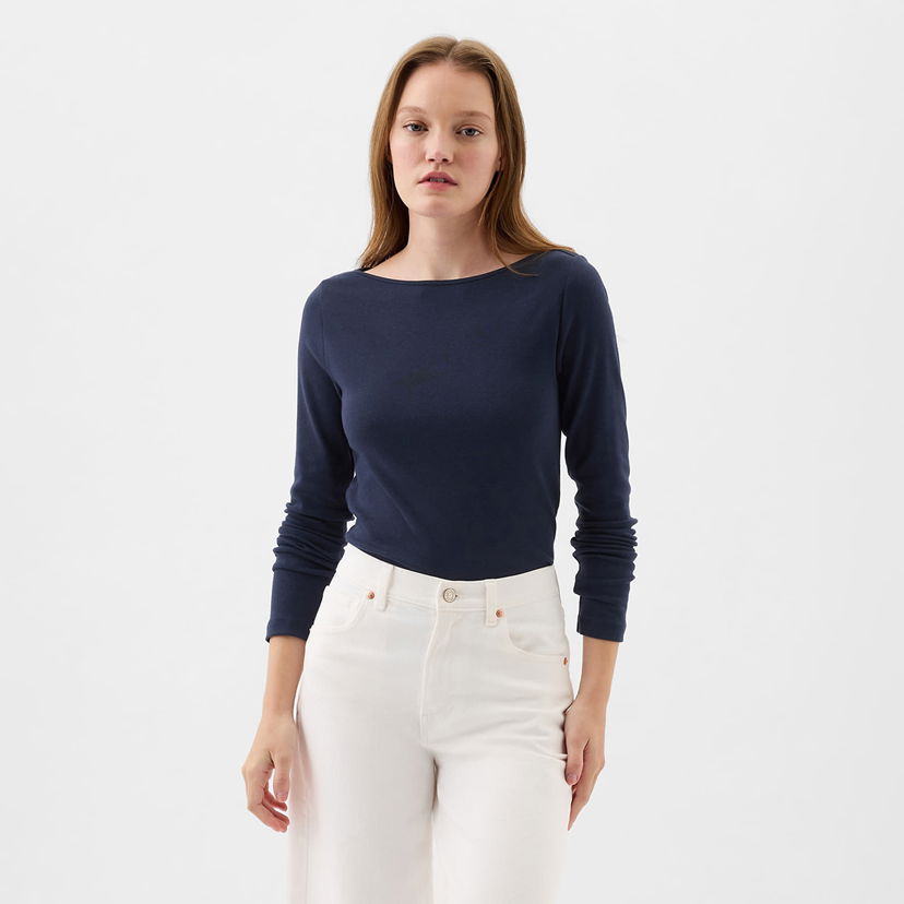 Majica GAP Longsleeve Modal Bateau T-Shirt Navy Uniform Mornarica | 540606-00