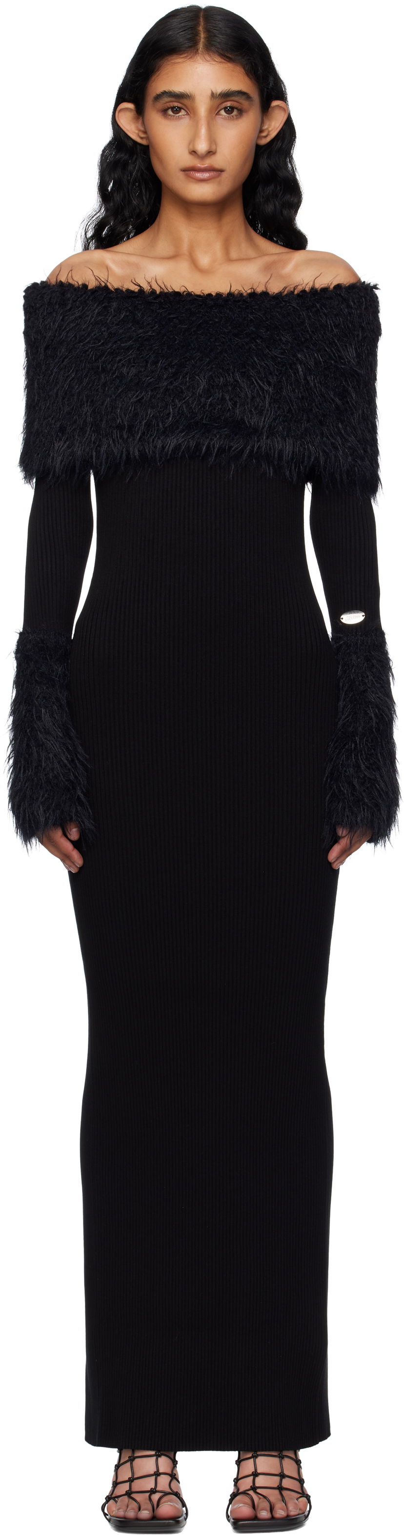 Obleke Jean Paul Gaultier Jean Paul Gaultier Ribbed Off-The-Shoulder Maxi Dress Črna | 25/03-W-DR037-K005-00