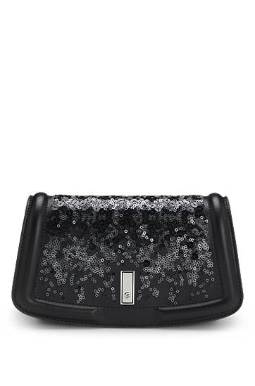 Torbica BOSS Ariell leather clutch bag with sequin embellishments Črna | 50552155