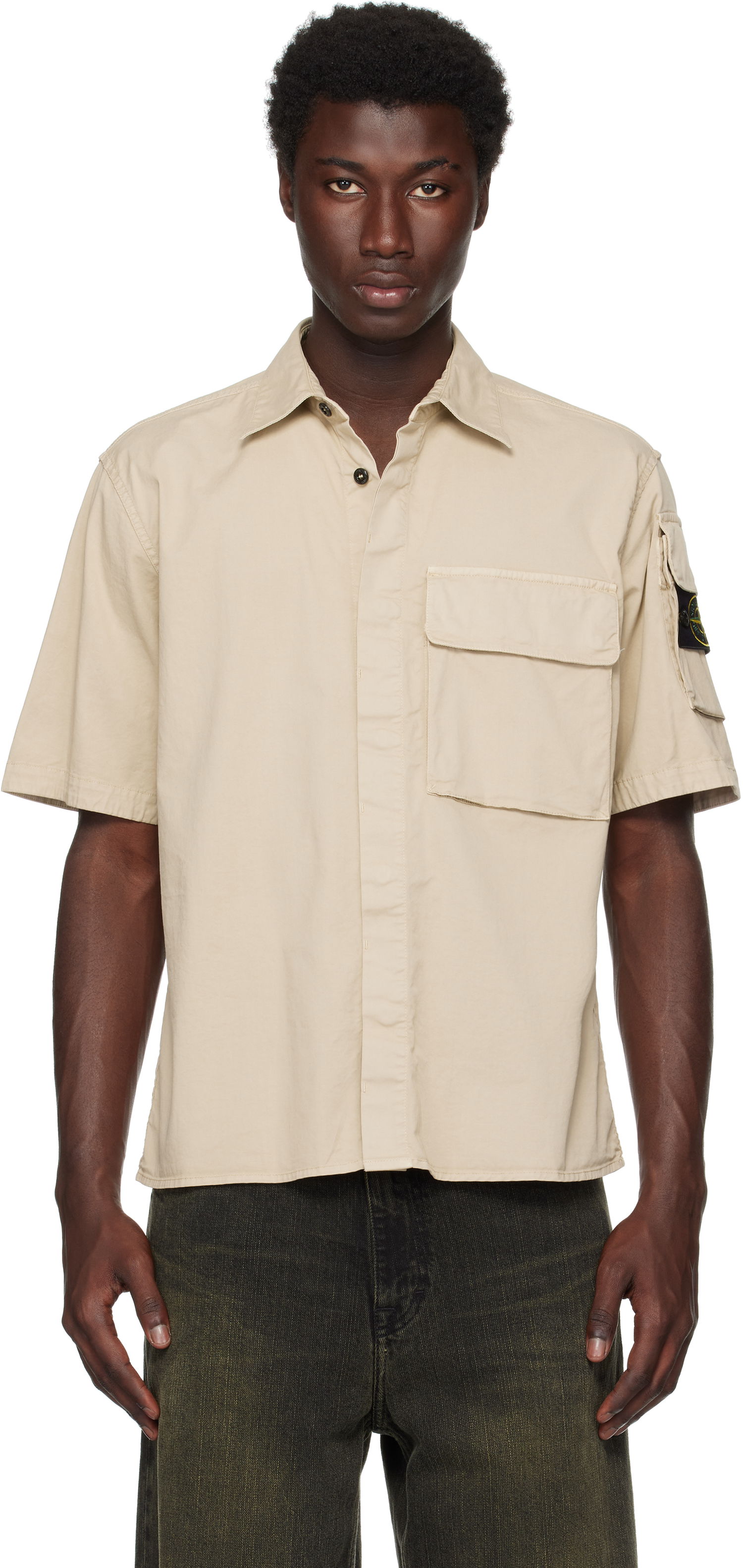 Srajce Stone Island Supima Cotton Twill Stretch-TC Shirt Bež | K2S15 1100007 S0010, 0