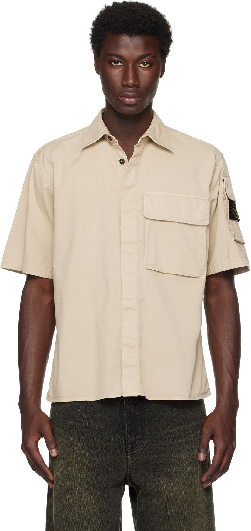 Srajce Stone Island Supima Cotton Twill Stretch-TC Shirt Bež | K2S15 1100007 S0010