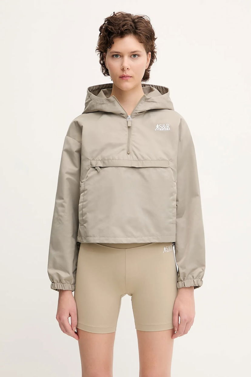 Jakna Sporty & Rich Sporty & Rich Sr Runner Nylon Quarter Zip Oversize Jacket Bež | OW026622139GY15