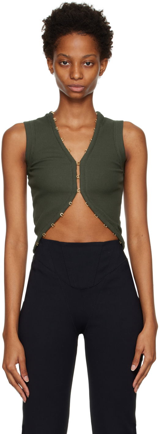 Majica brez rokavov Dion Lee Hook & Eye Ribbed Tank Top Zelena | C3075F22