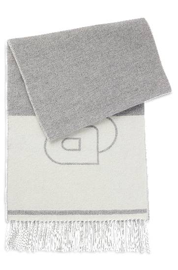 Šala BOSS Wool Blend Scarf with Double B Monogram Siva | 50533865