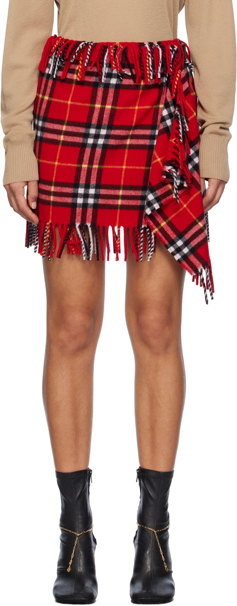 Krila Burberry Wool Cashmere Scarf Mini Skirt Rdeča | 8099715
