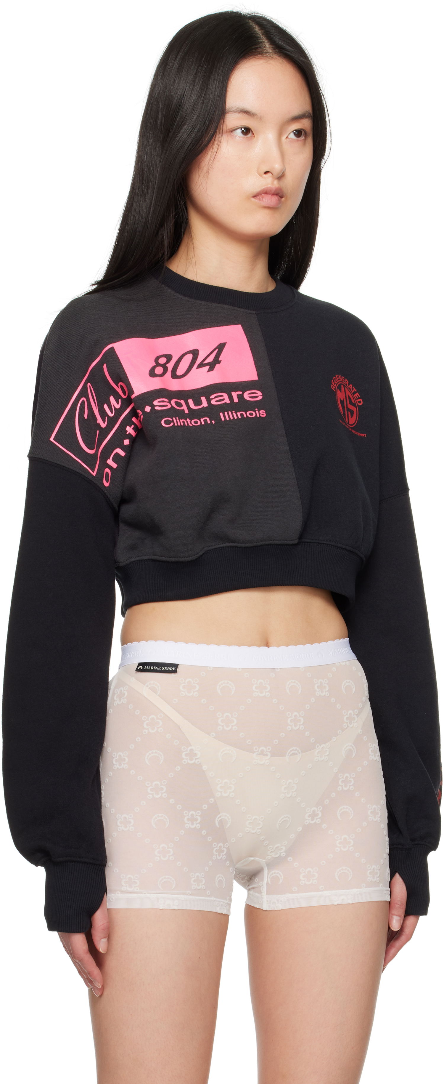 Pulover Marine Serre Marine Serre Regenerated Graphic Cropped Sweatshirt Črna | WST015A UJER0007, 1