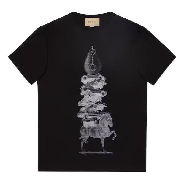 Majica Gucci Printed Cotton Jersey T-Shirt Črna | 771758-XJGIC-1152