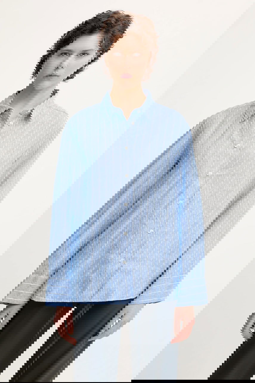 Srajce Samsoe Samsoe Samsoe Samsoe SANOT Relaxed Linen Shirt Modra | F25100015, 0