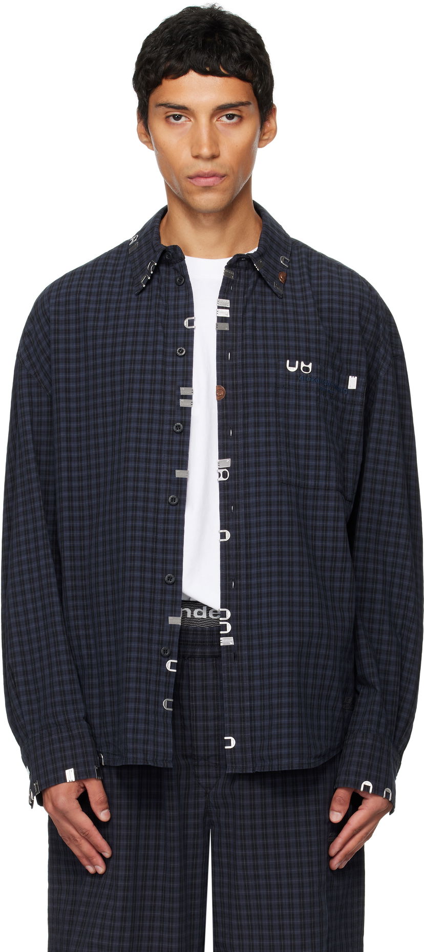 Srajce Alexander Wang Alexander Wang Boxy Check Shirt Mornarica | 6WC3251093