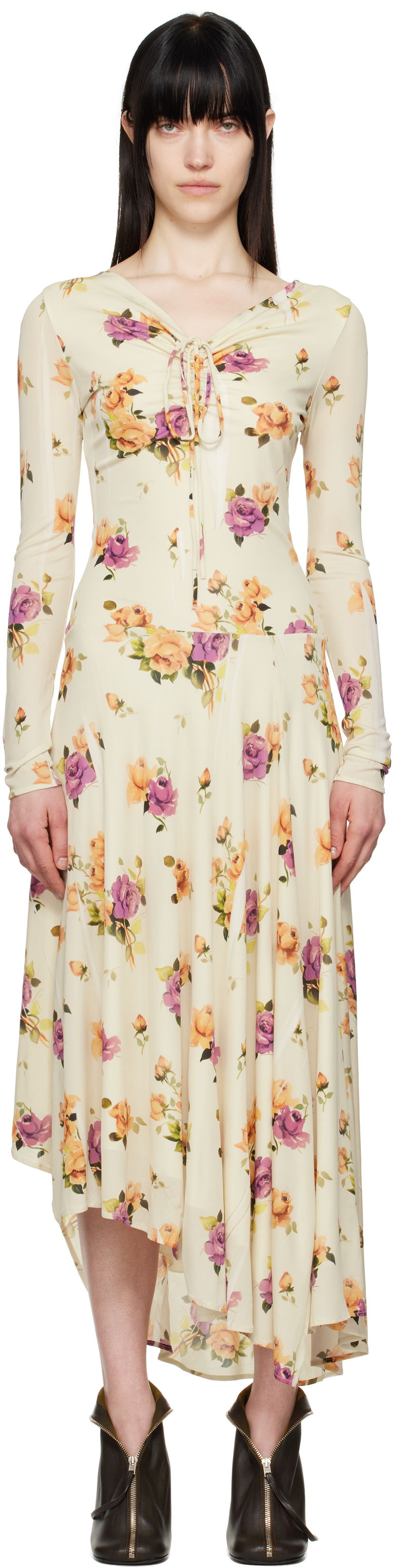Obleke Acne Studios Acne Studios Floral Midi Dress Bež | A20810-