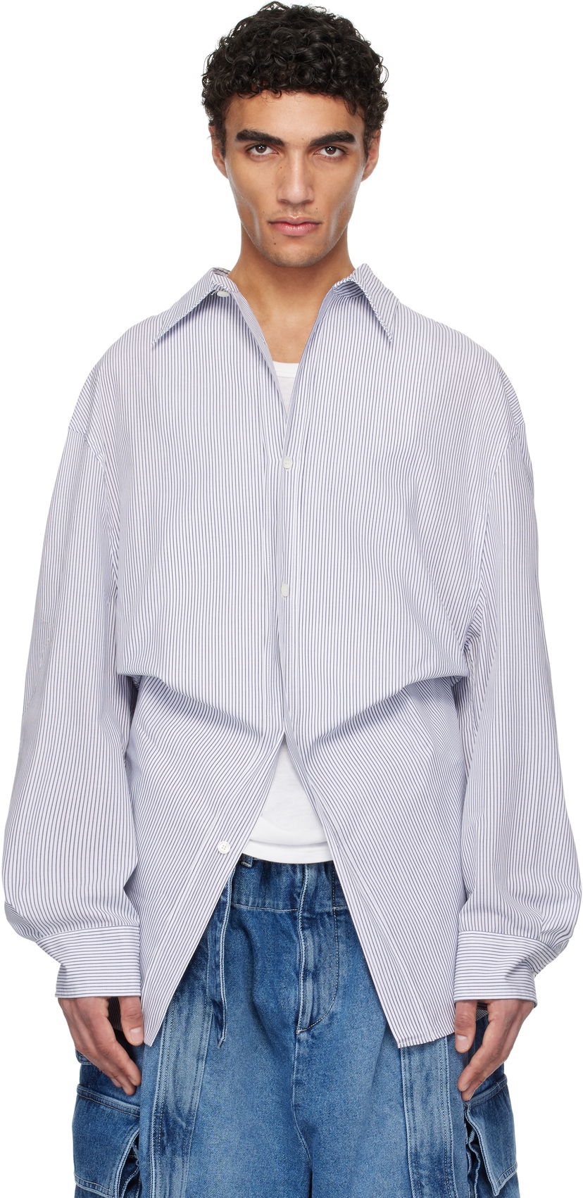 Srajce HED MAYNER Hed Mayner Striped Poplin Shirt Modra | HMMA60013B-HA167