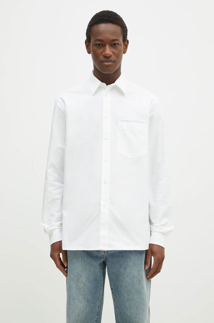 Srajce JW Anderson JW Anderson Classic Fit Logo Pocket Shirt, Relaxed, Classic Collar Bela | SH0328.PG1140.001