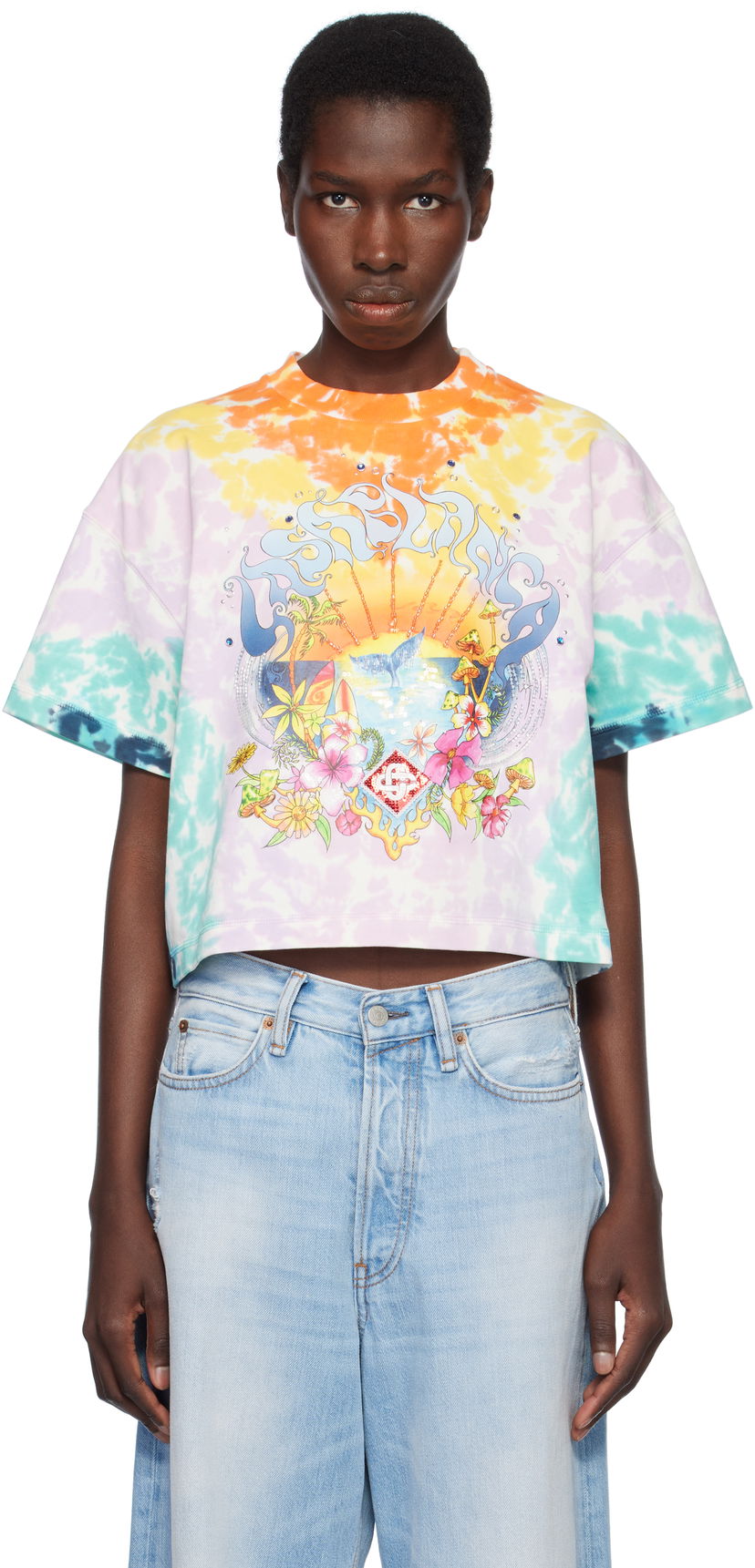 Krop-top Casablanca Casablanca Surf Trip Tie-Dye Cropped T-Shirt Večbarvna | WS25-JTS-037-01