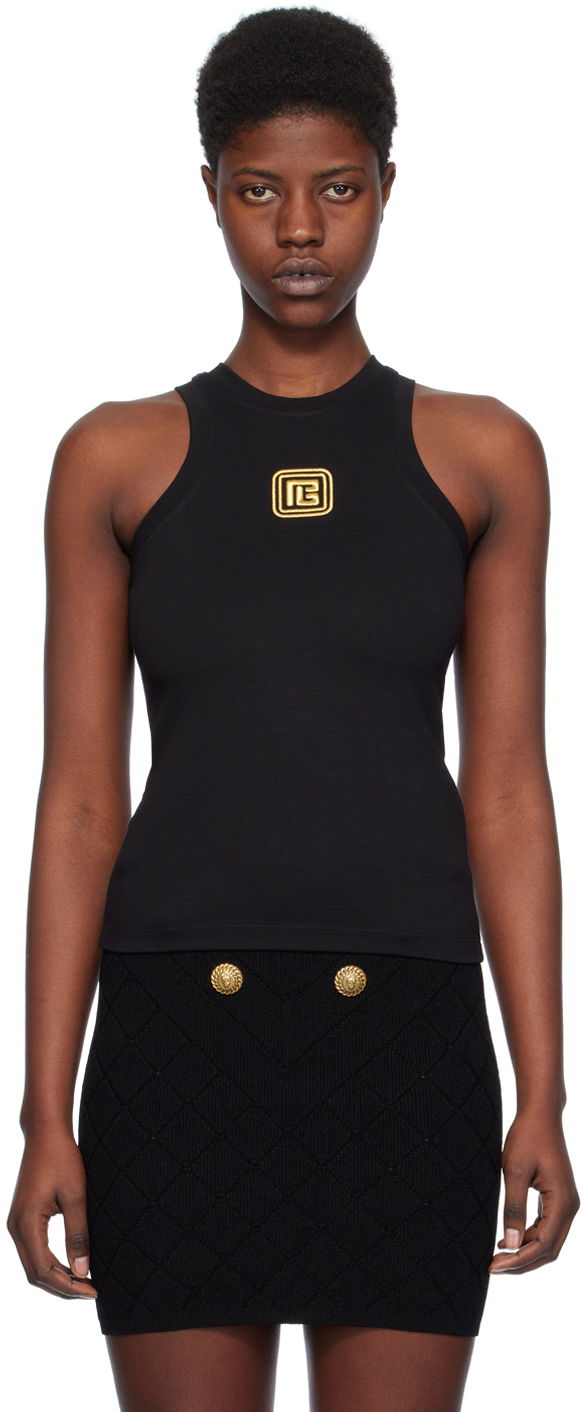 Majica brez rokavov Balmain 'PB' Tank Top Črna | CF1EB045BC49