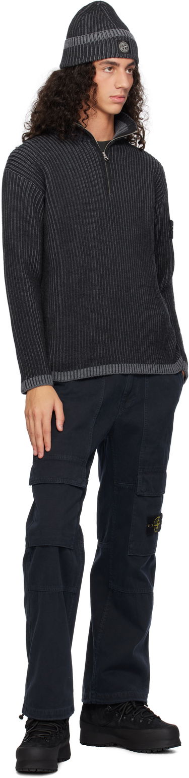 Pleteni pulover Stone Island Stone Island Vanisé Full Rib RWS Wool Quarter-Zip Sweater Črna | 8115516C1, 4