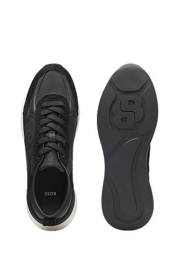 Nega čevljev BOSS Suede-Trim Double B Monogram Črna | 50548358, 1