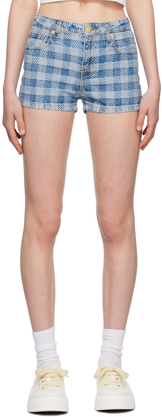 Kratke hlače AMI AMI Paris Gingham Denim Shorts Modra | FSO104.DE0010