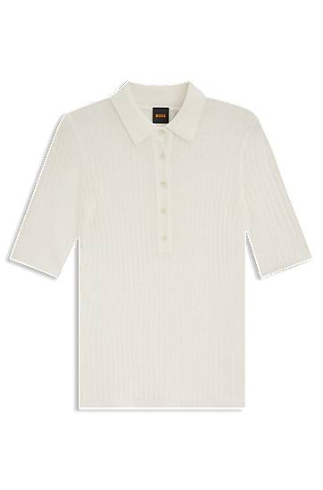 Polo majica BOSS Ribbed Knit Wool Blend Polo Shirt Bela | 50543977