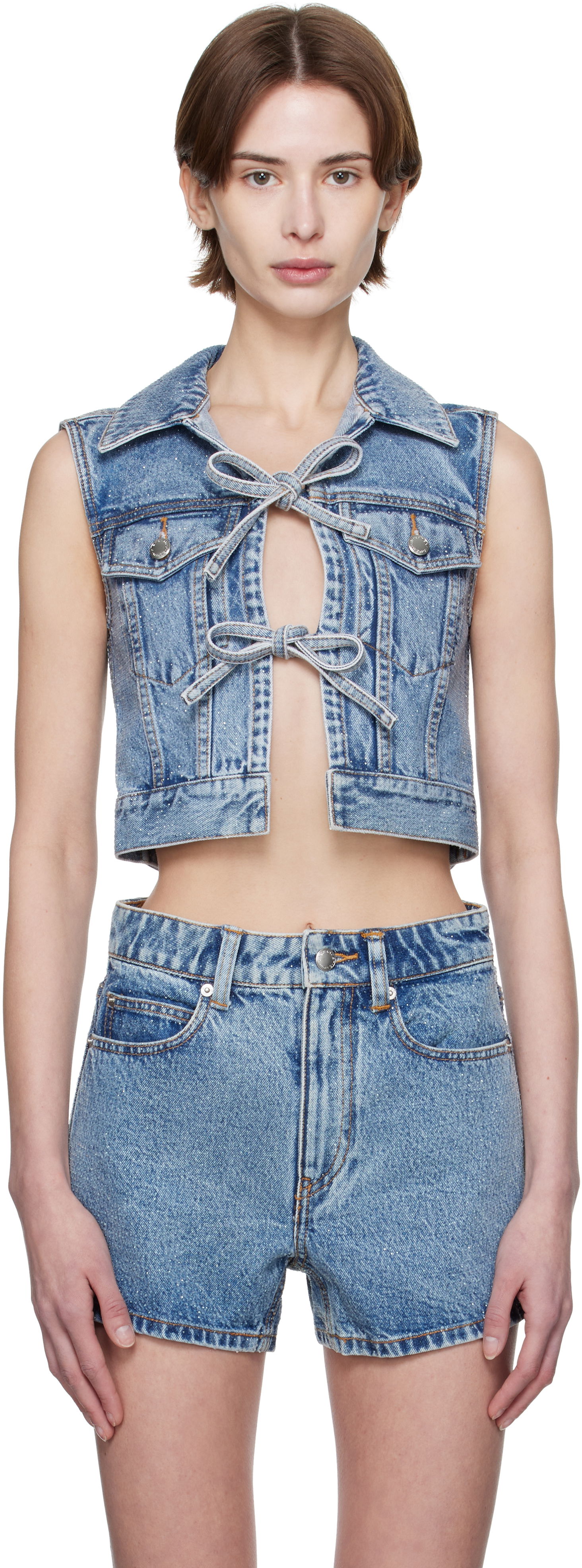 Telovnik Alexander Wang Alexander Wang Clear Bead Hotfix Cropped Denim Vest Modra | 1WC1251603, 0