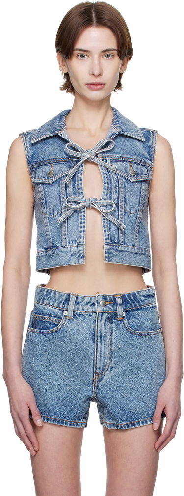 Telovnik Alexander Wang Alexander Wang Clear Bead Hotfix Cropped Denim Vest Modra | 1WC1251603, 0