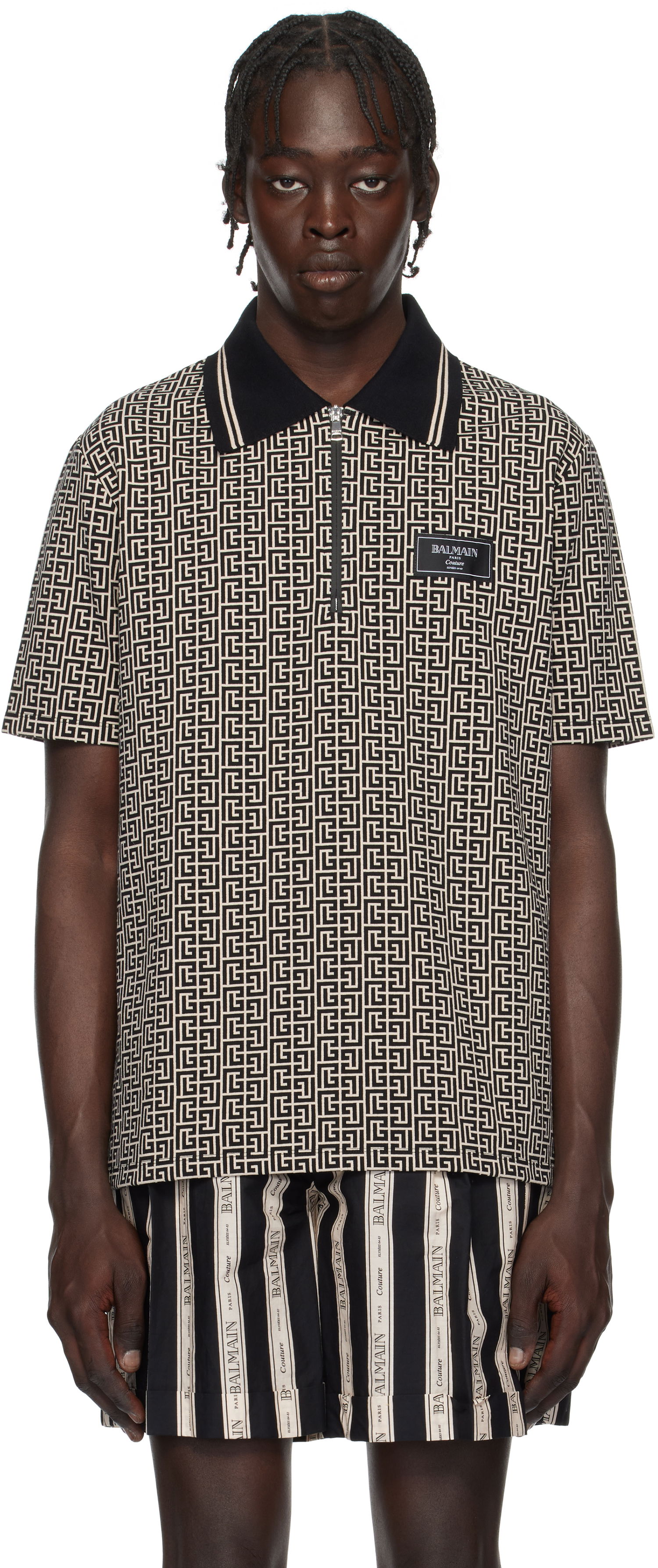 Polo majica Balmain Maze Print Polo Shirt Siva | EH1GC027BC90, 0