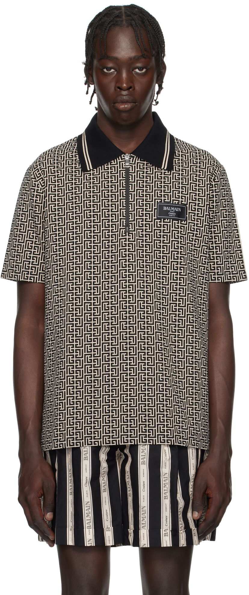 Polo majica Balmain Maze Print Polo Shirt Siva | EH1GC027BC90