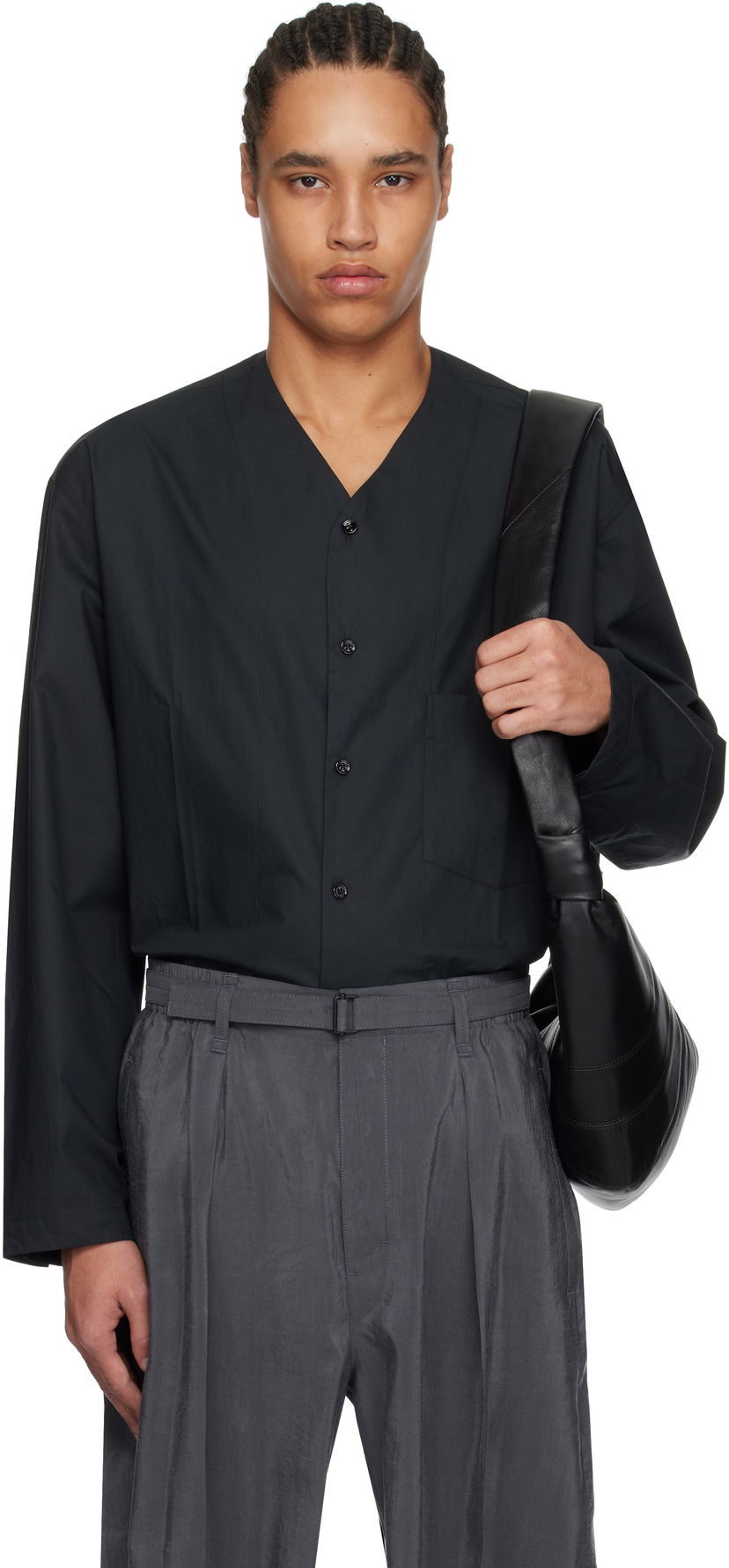 Srajce LEMAIRE Lemaire V-Neck Button-Up Shirt Črna | SH1144 LF588