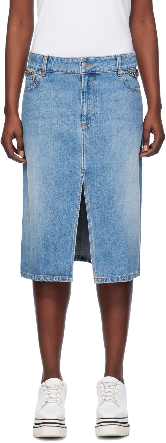 Krila Stella McCartney Stella McCartney Iconic Falabella Denim Midi Skirt Modra | 6D02403SPH56