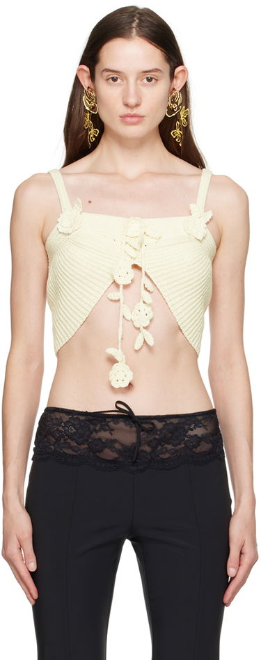 Majica brez rokavov Blumarine Flower Lace-Up Camisole Bež | P422M417A, 0