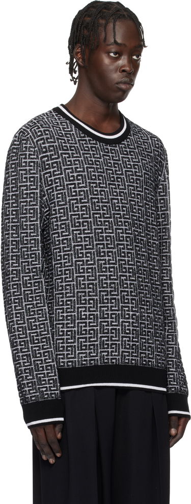 Pleteni pulover Balmain Geometric Knit Sweater Črna | EH1KD000KI03, 1