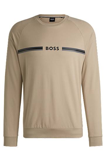 Pleteni pulover BOSS BOSS Cotton-Terry Sweatshirt with Logo Print Bež | 50535780