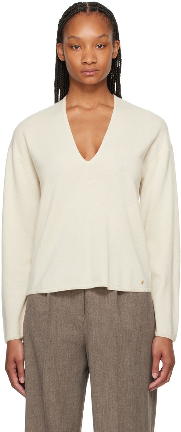 Pleteni pulover Anine Bing ANINE BING Athena V-Neck Sweater Bež | A-09-0332-120