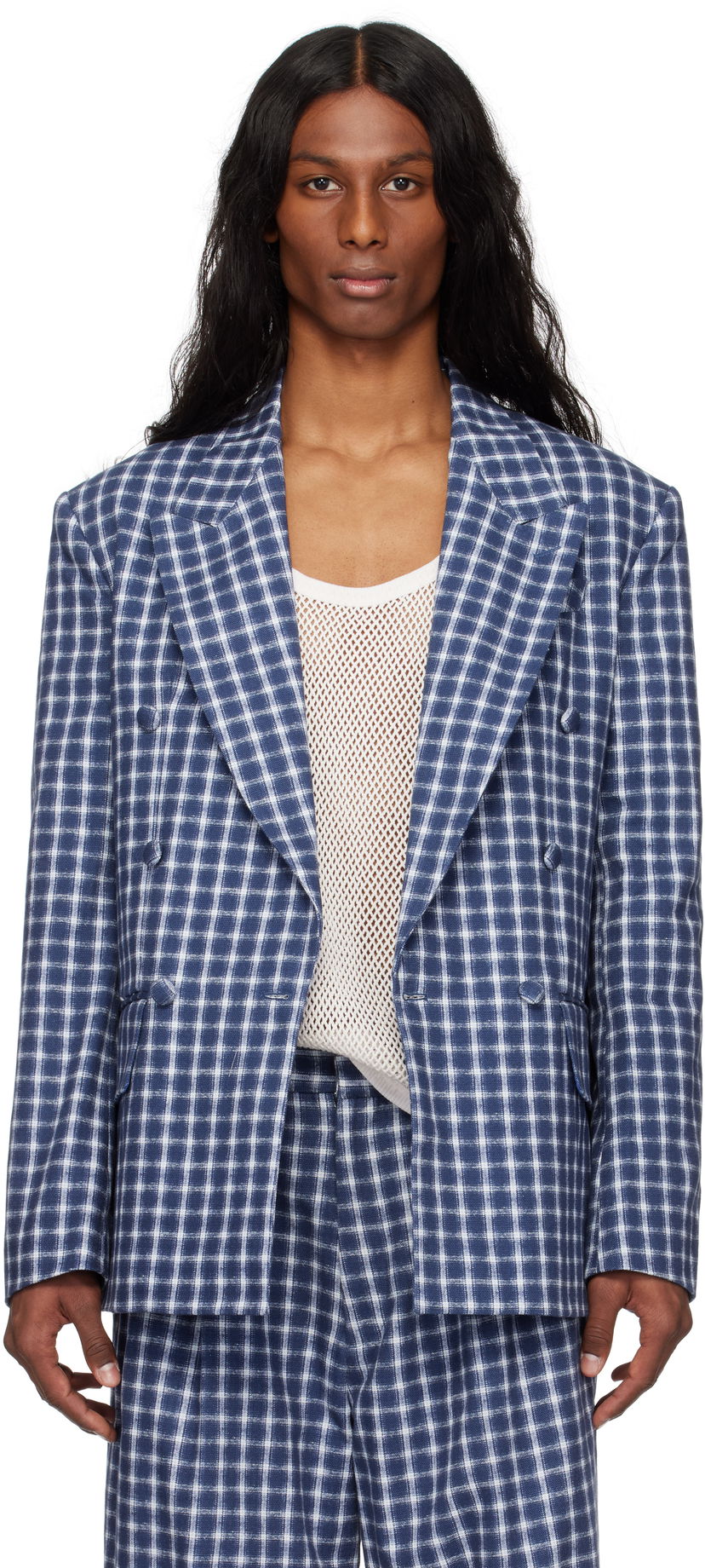 Jakna ERL ERL Check Double-Breasted Blazer Modra | ERL10J038