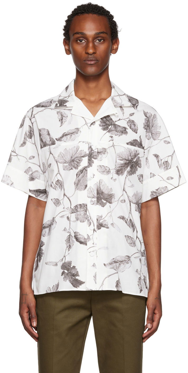 Srajce Erdem Erdem Philip Leaf-Print Shirt Bela | MF22_503MLLWP PHILIP