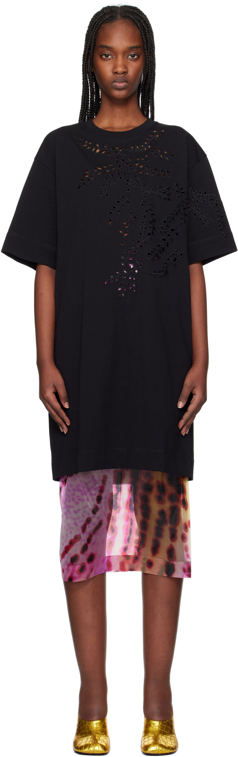 Majica Dries Van Noten Dries Van Noten Embroidered T-Shirt Minidress Črna | 251-011151-1603