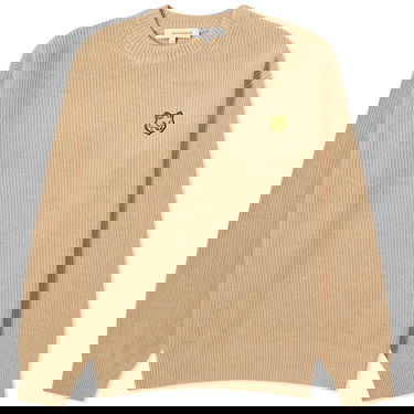 Pleteni pulover MAISON KITSUNÉ Tonal Fox Head Patch Ribbed Crewneck Bež | LM00818KT1093-H251, 0