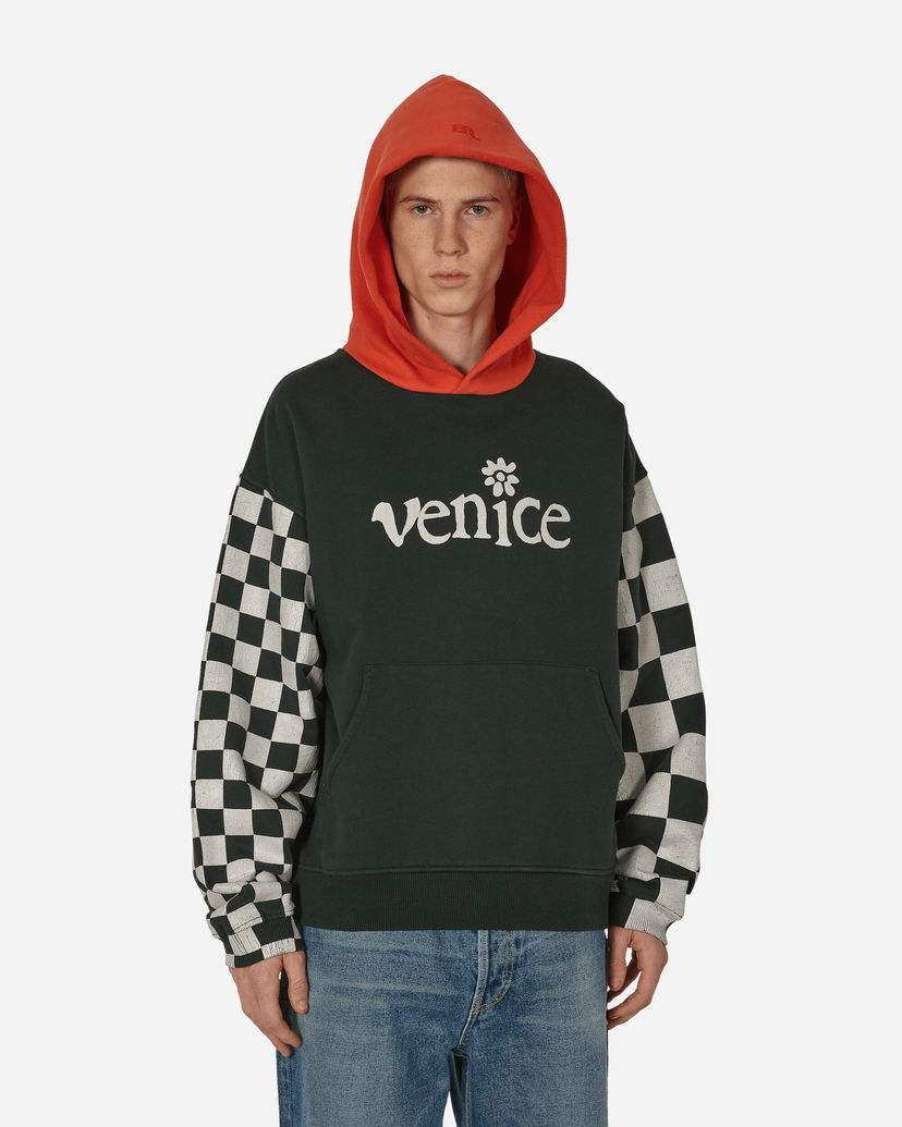 Pulover ERL Checked Sleeve Hooded Sweatshirt Zelena | ERL08T021 1